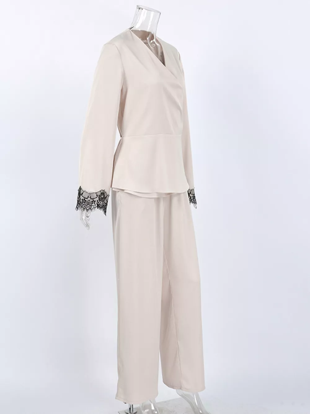 Lace Trim Wrap Top and Pants Set, image 6