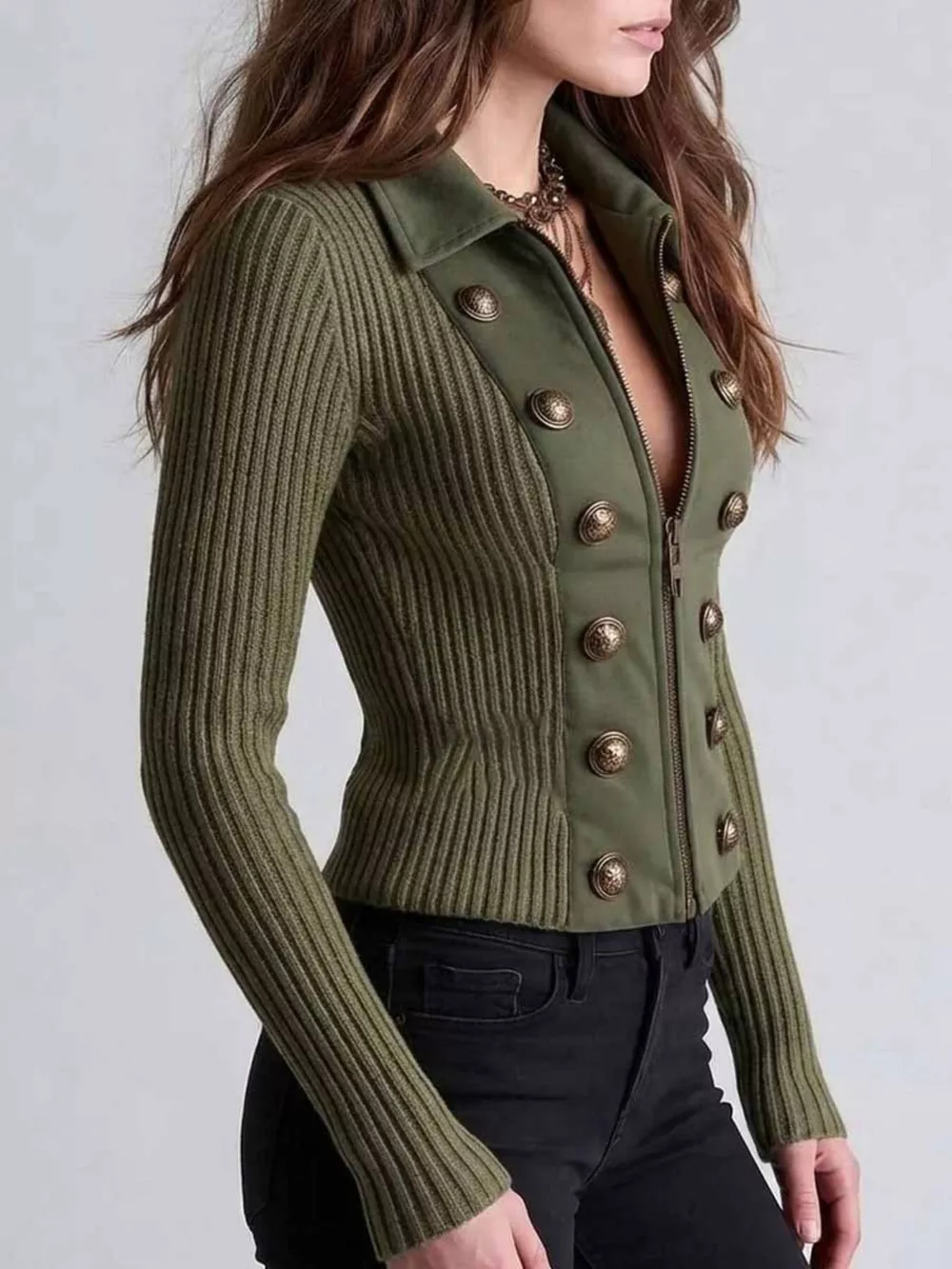 Ribbed Knit Zip-Up Cardigan, image 3