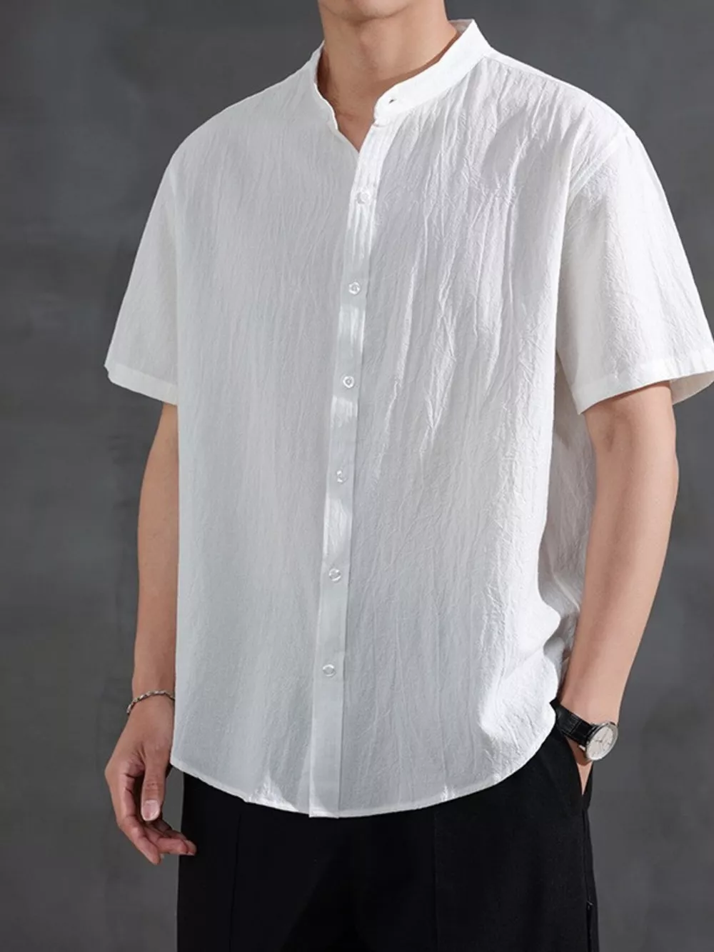 Men's Plus Size Casual Linen Short Sleeve Shirt, image 2
