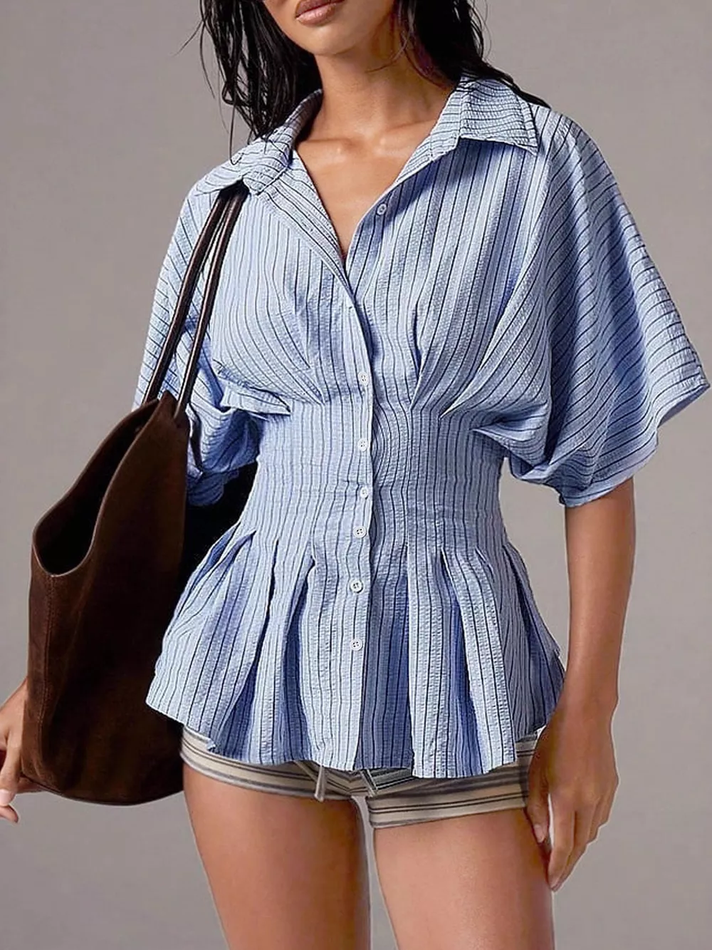 Striped Cinched Waist Shirt, image 9
