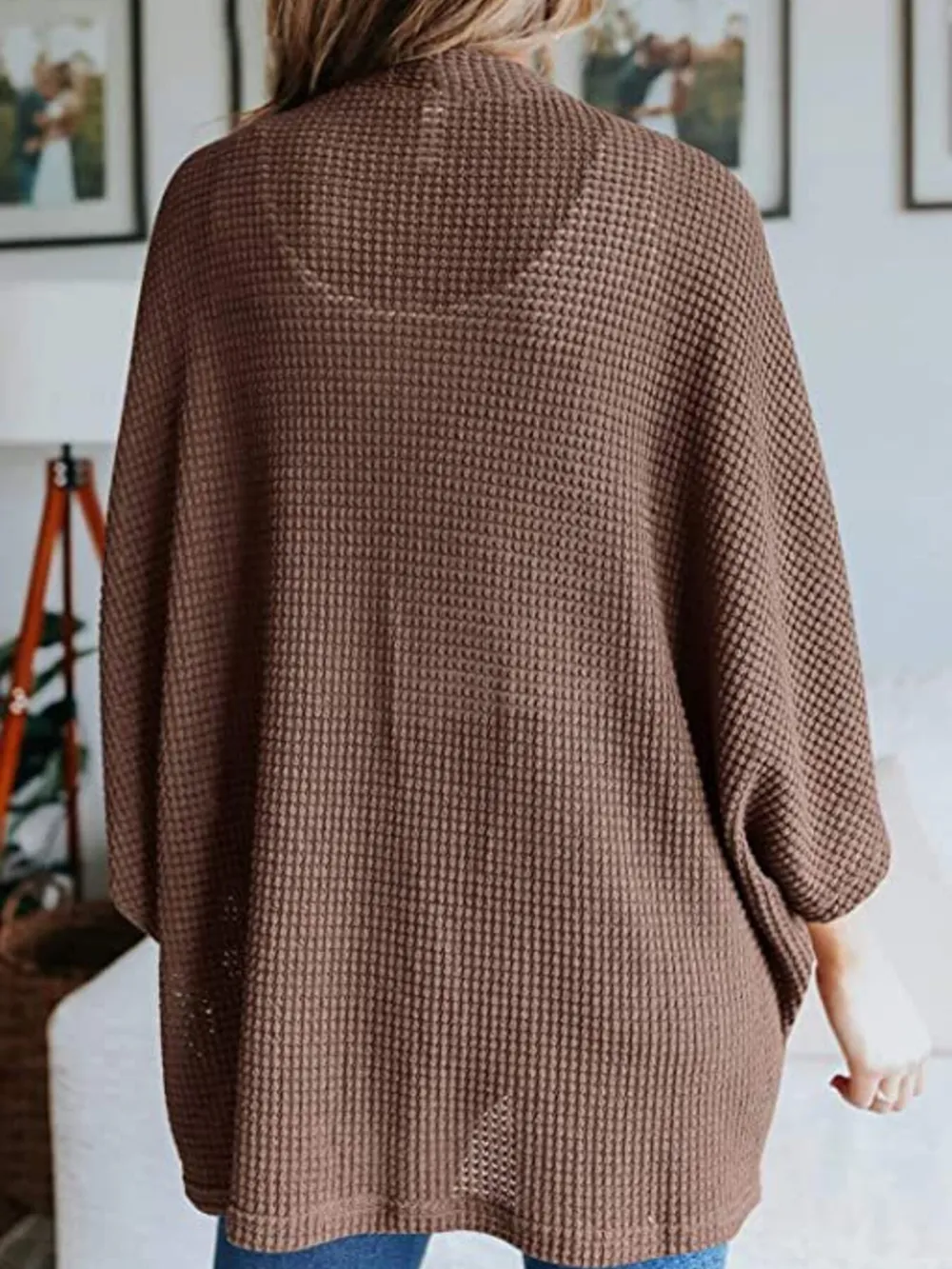 Full Size Open Front Waffle Knit Cardigan Plus Size, image 32