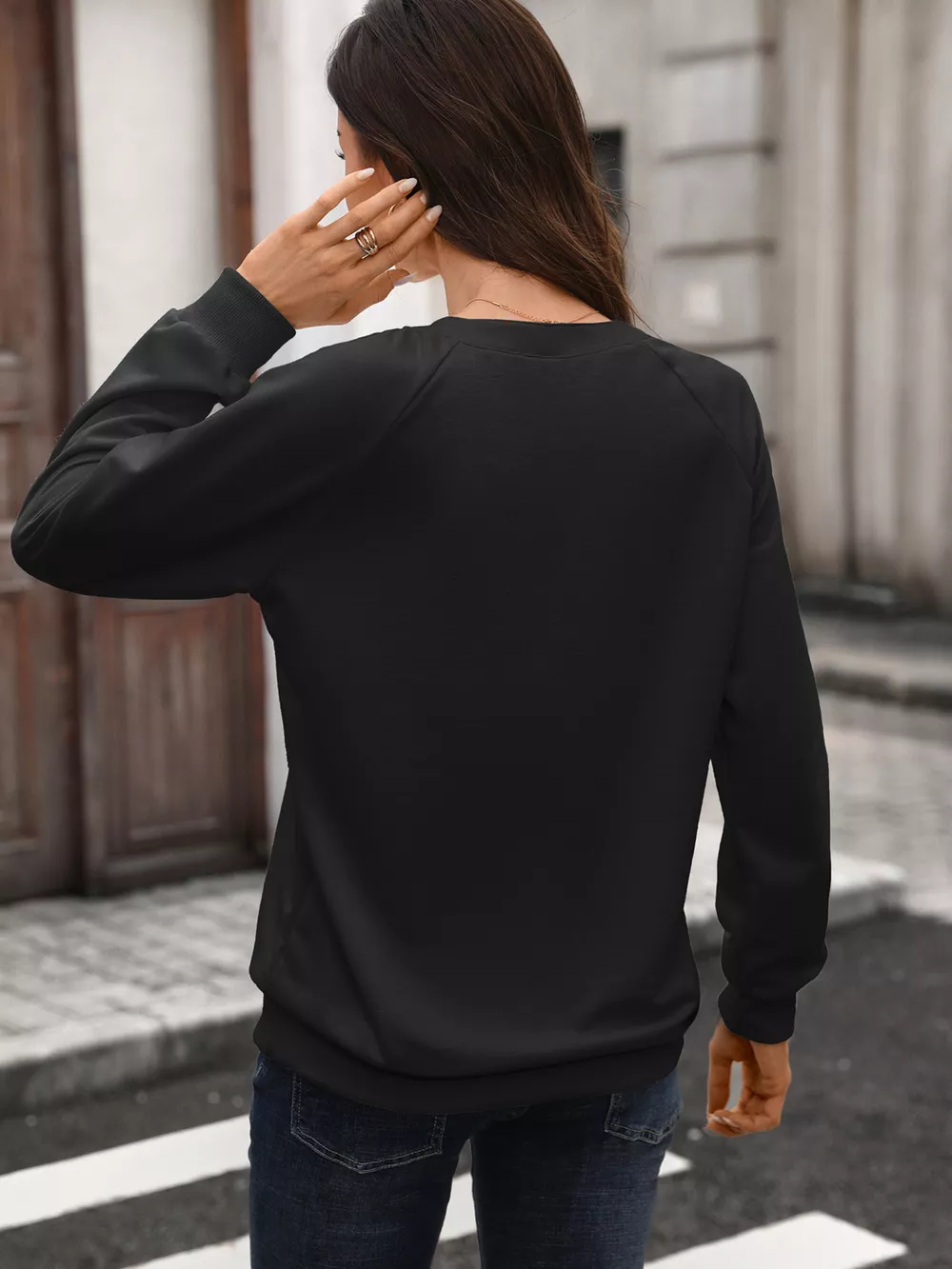 Notched Raglan Sleeve Sweatshirt, image 6