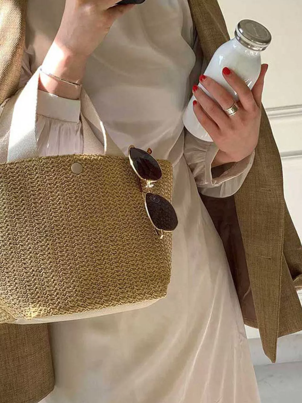 Woven Straw Tote Bag, image 6