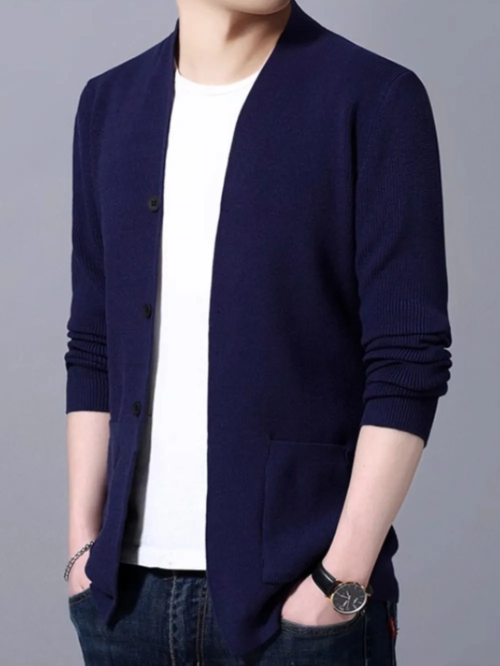 Men's Plus Size Long Sleeve Cardigan with Pockets, image 10