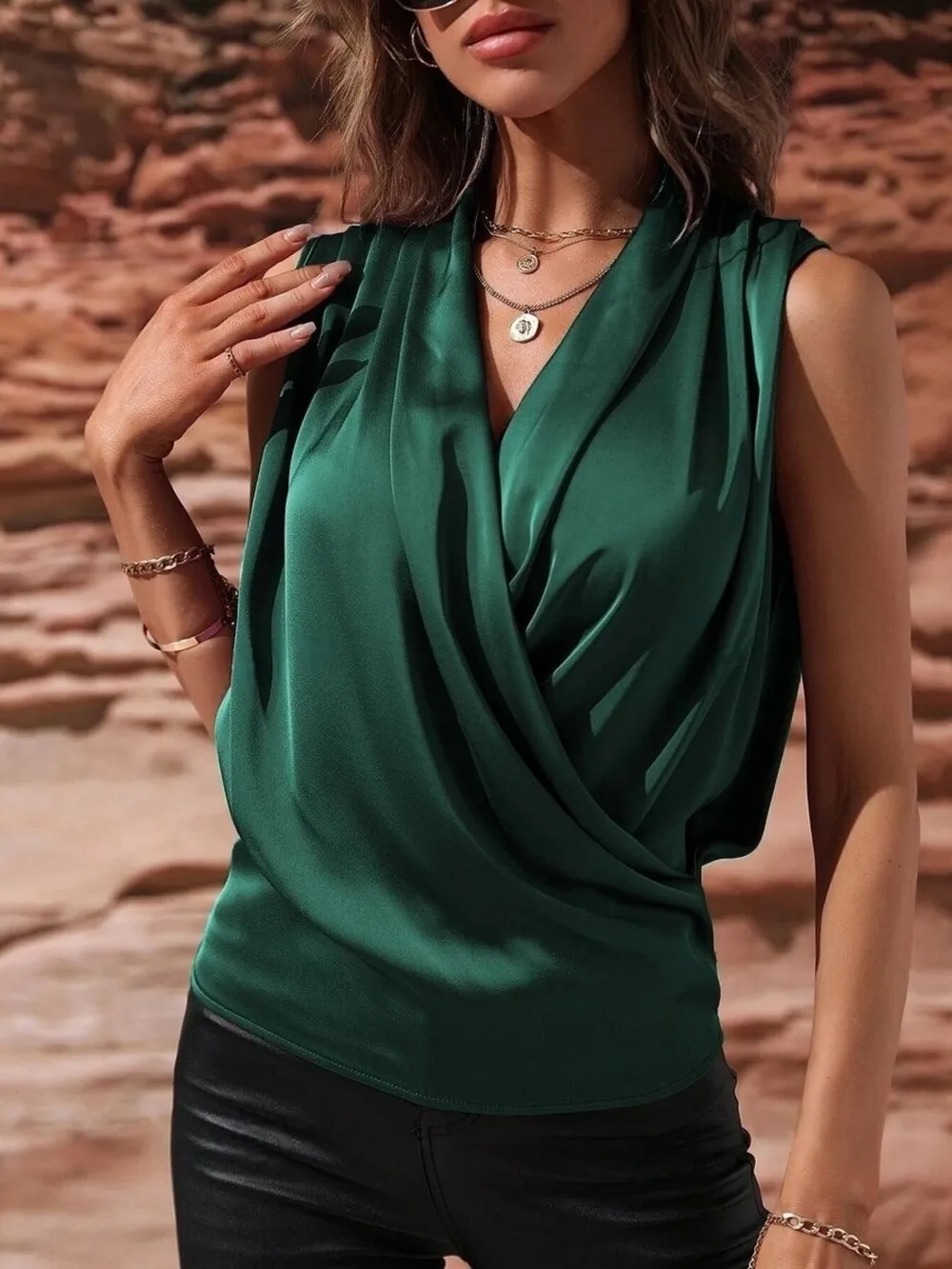 Sleeveless Wrap Draped Blouse, image 16