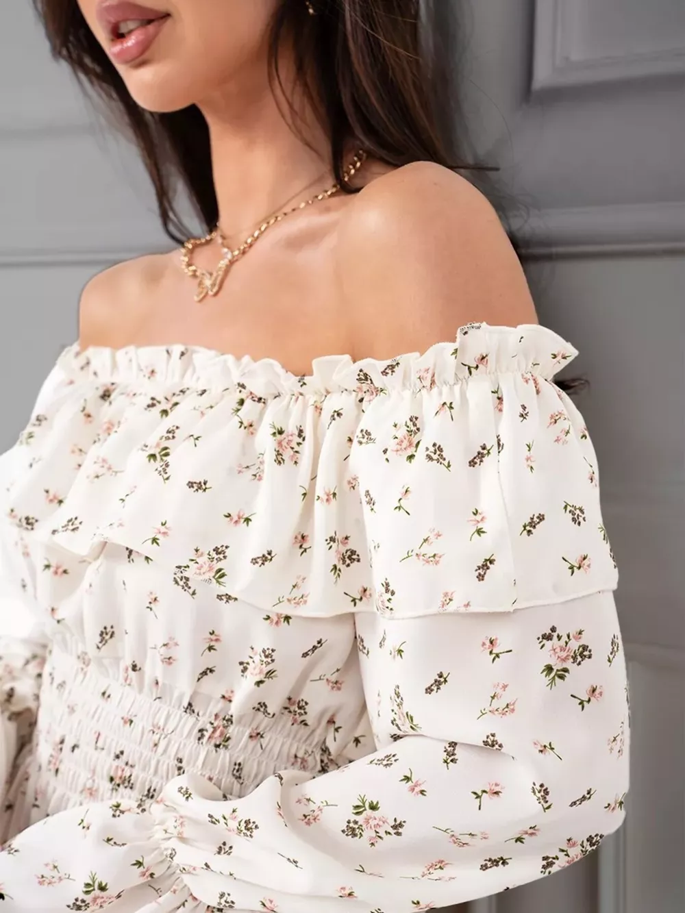 Off-Shoulder Floral Print Ruffle Dress, image 5