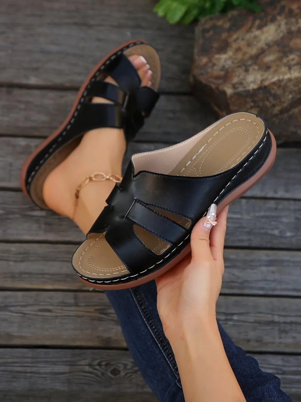 Cutout Leather Open Toe Sandals, image 7