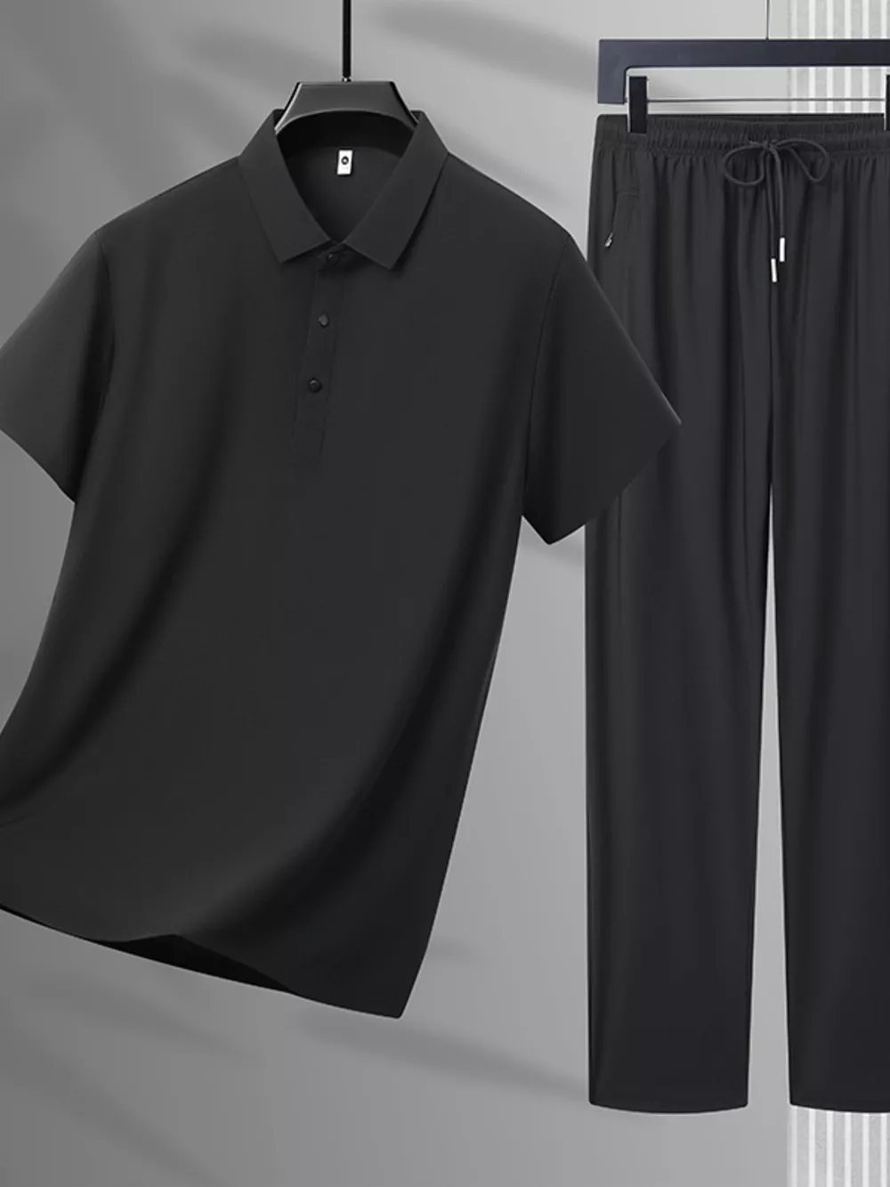 Men's Plus Size Button Detail Polo and Pants Set
