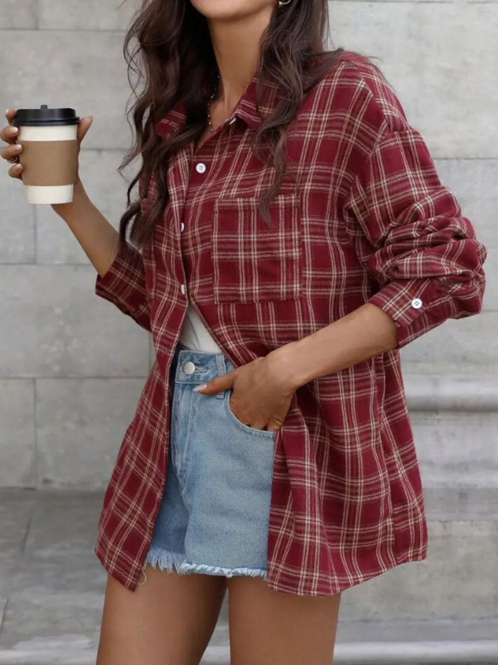 Plaid Button-Down Long Sleeve Shirt, image 3