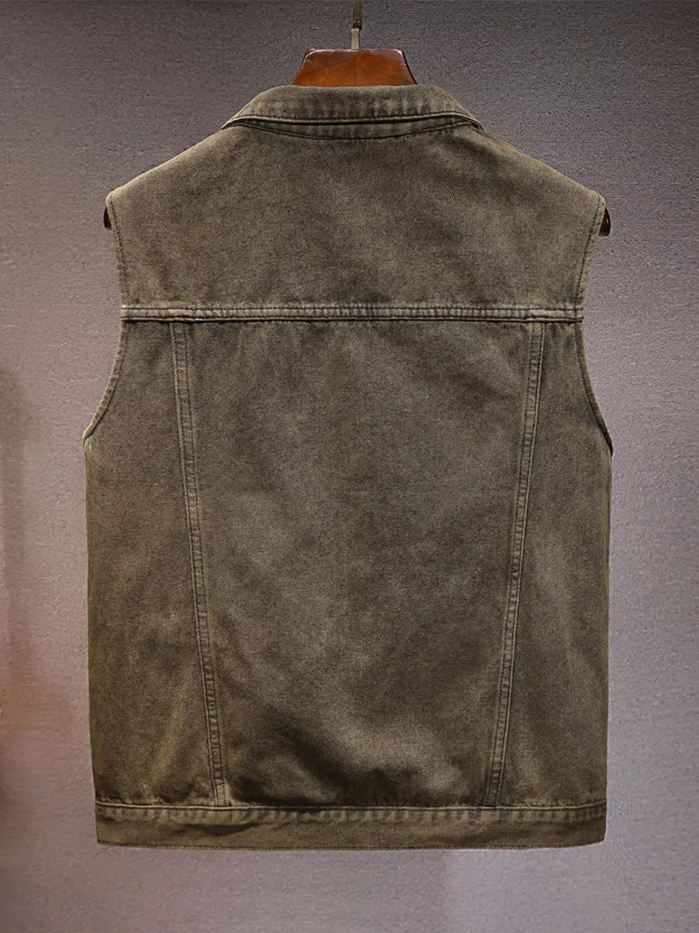 Men's Plus Size Vintage Washed Denim Vest with Pockets, image 3