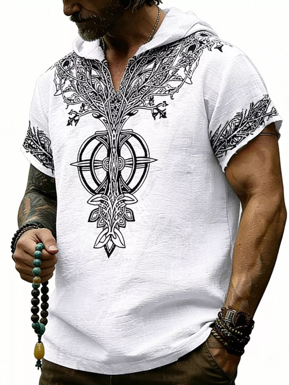 Men's Full Size Printed Hooded Short Sleeve Top Plus Size, image 19