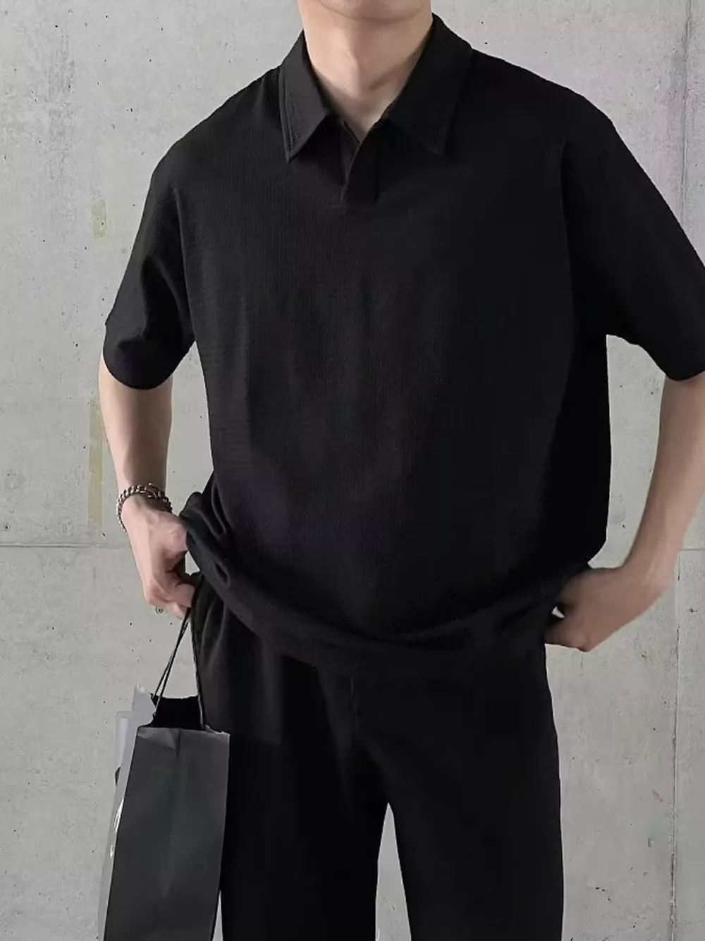 Men's Plus Size Textured Waffle Knit Polo Shirt