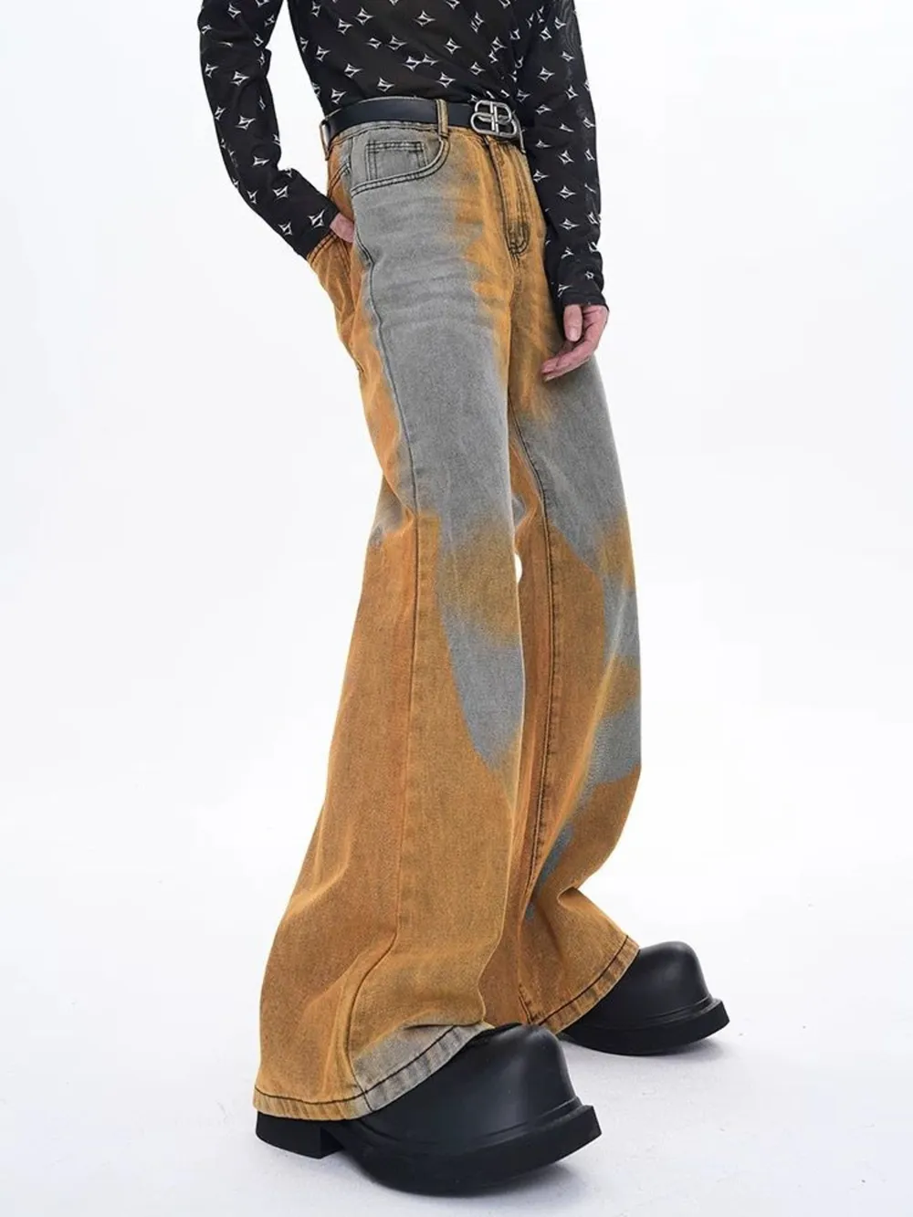 Men's Plus Size Contrast Wide Leg Flare Jeans, image 3