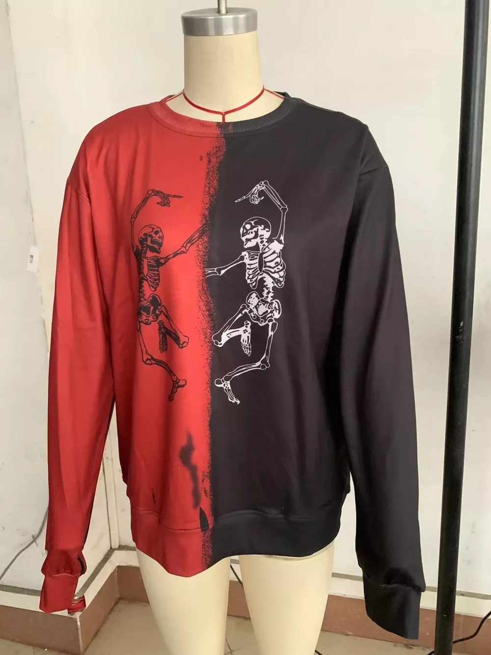 Halloween Skeleton Print Color Block Sweatshirt, image 6