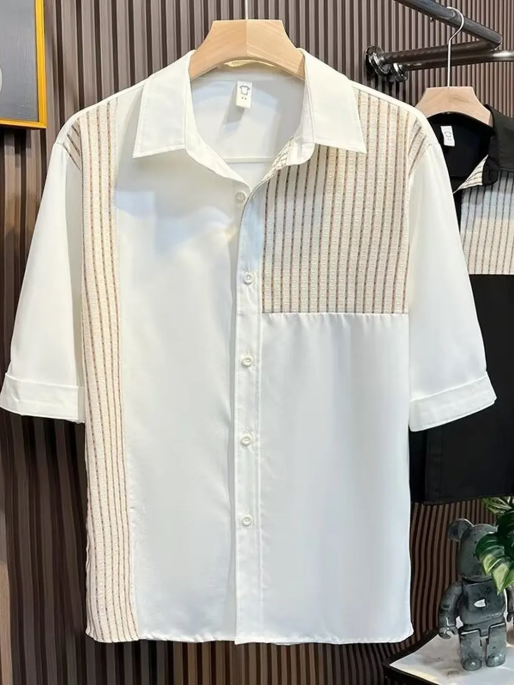 Men's Plus Size Knit Panel Short Sleeve Shirt, image 2