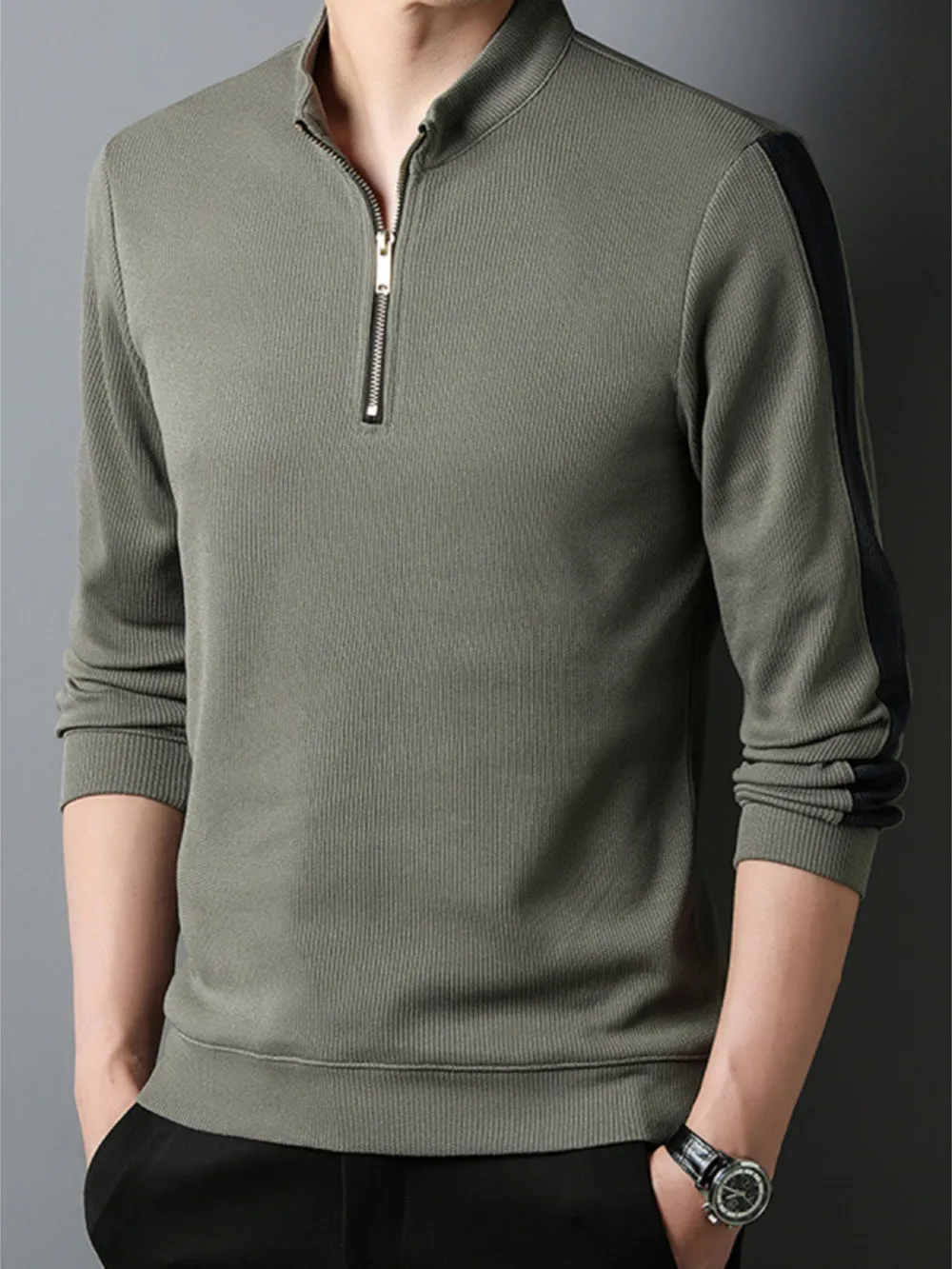 Men's Plus Size Quarter Zip Long Sleeve Polo, image 5