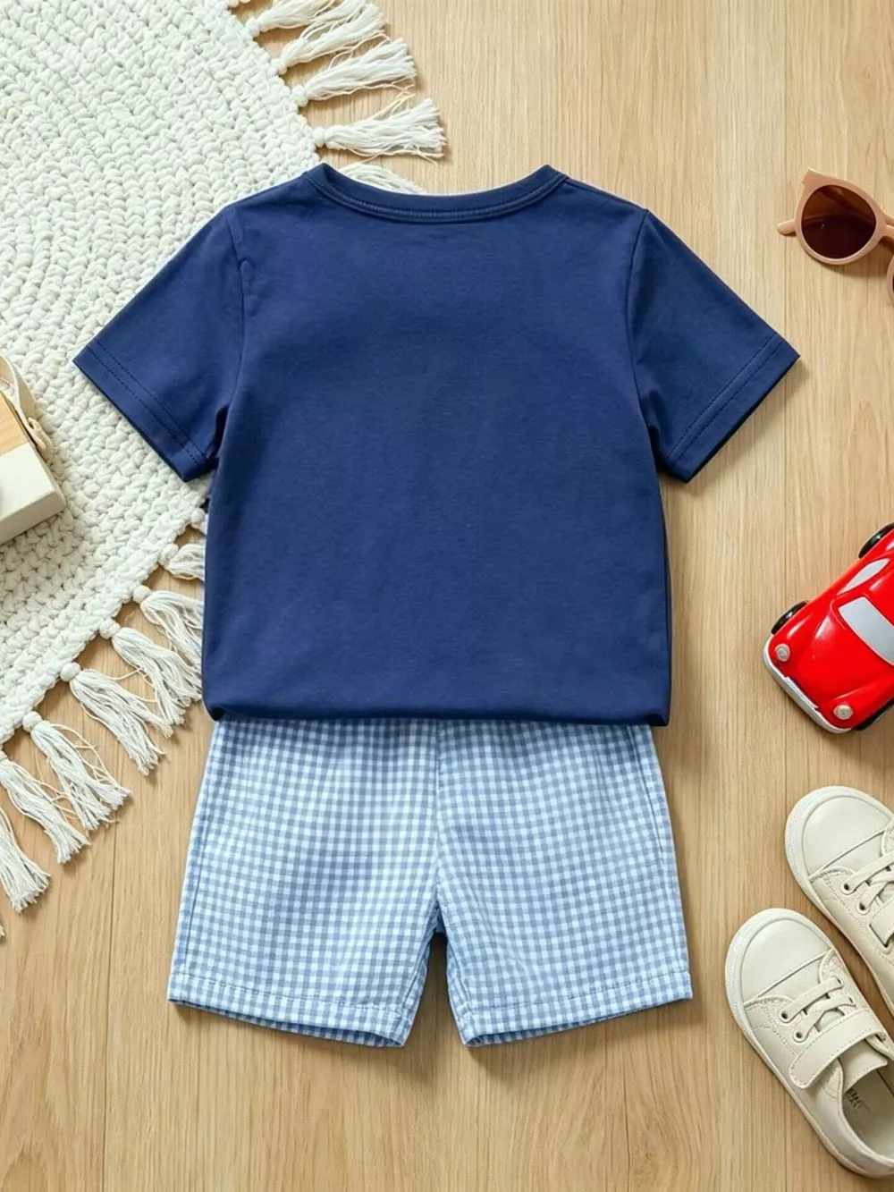 Children's Embroidered Round Neck Tee and Shorts Set, image 9