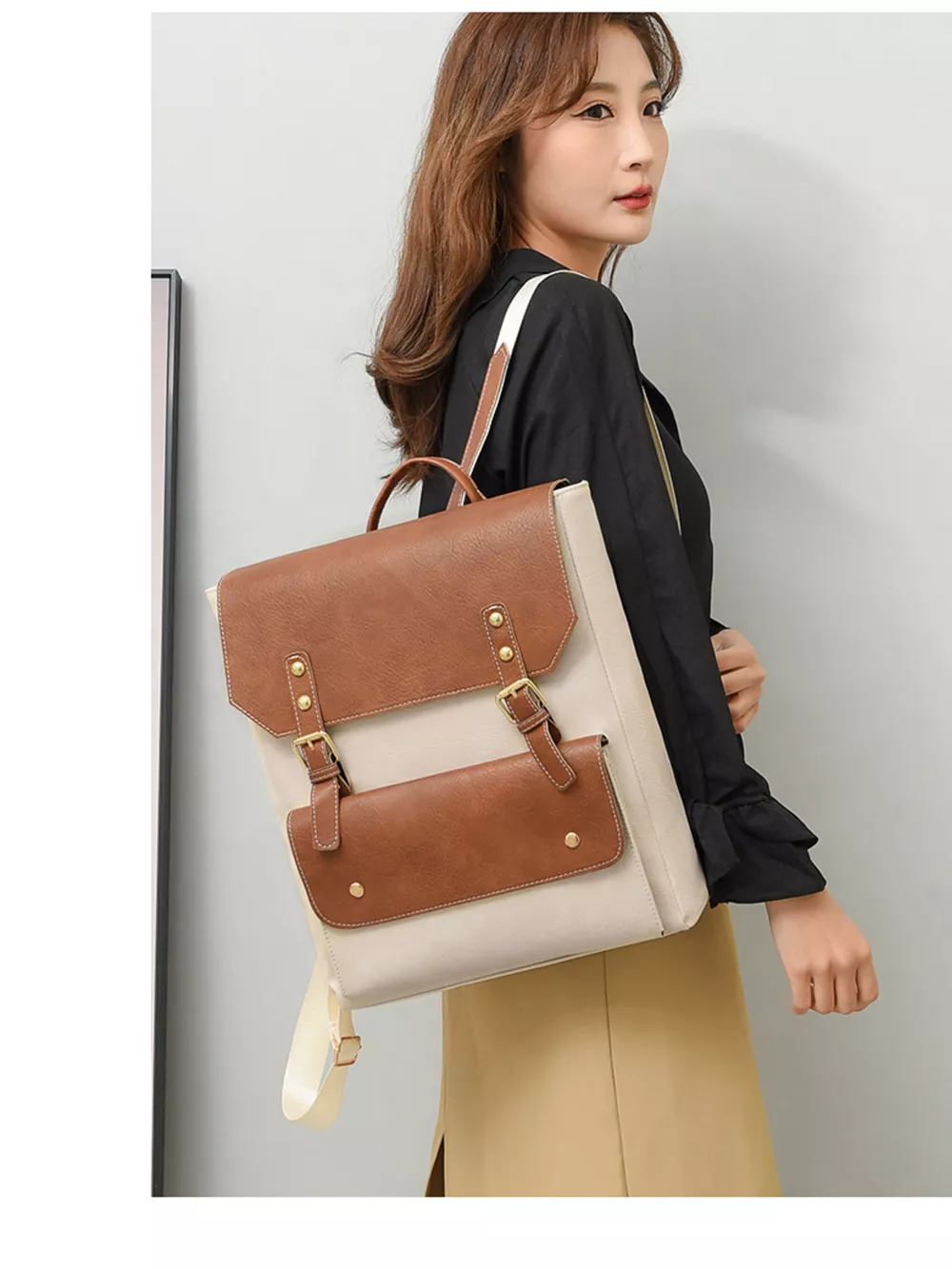 Two Tone Buckle Backpack Bag, image 5