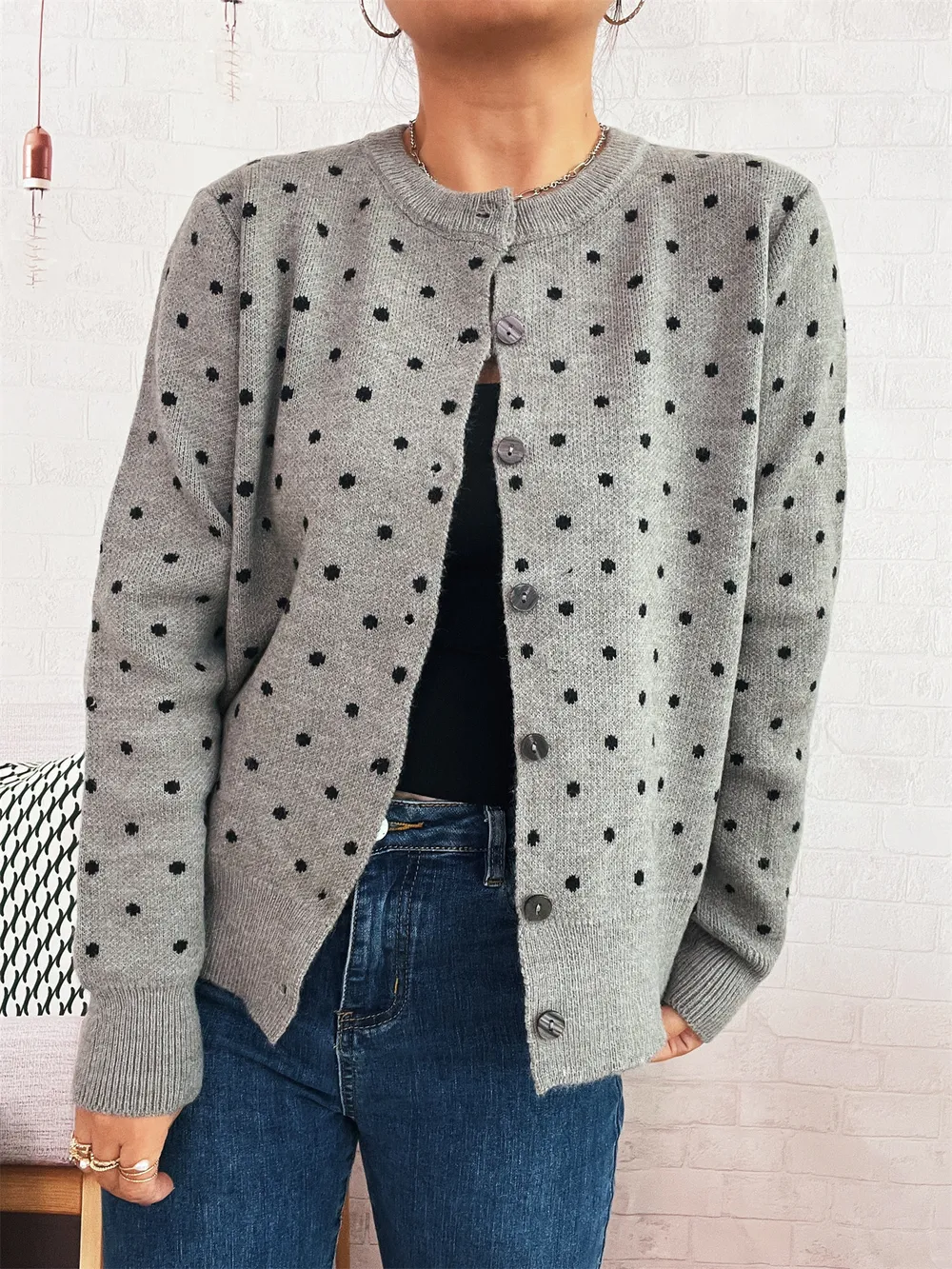Polka Dot Button-Up Cardigan, image 2