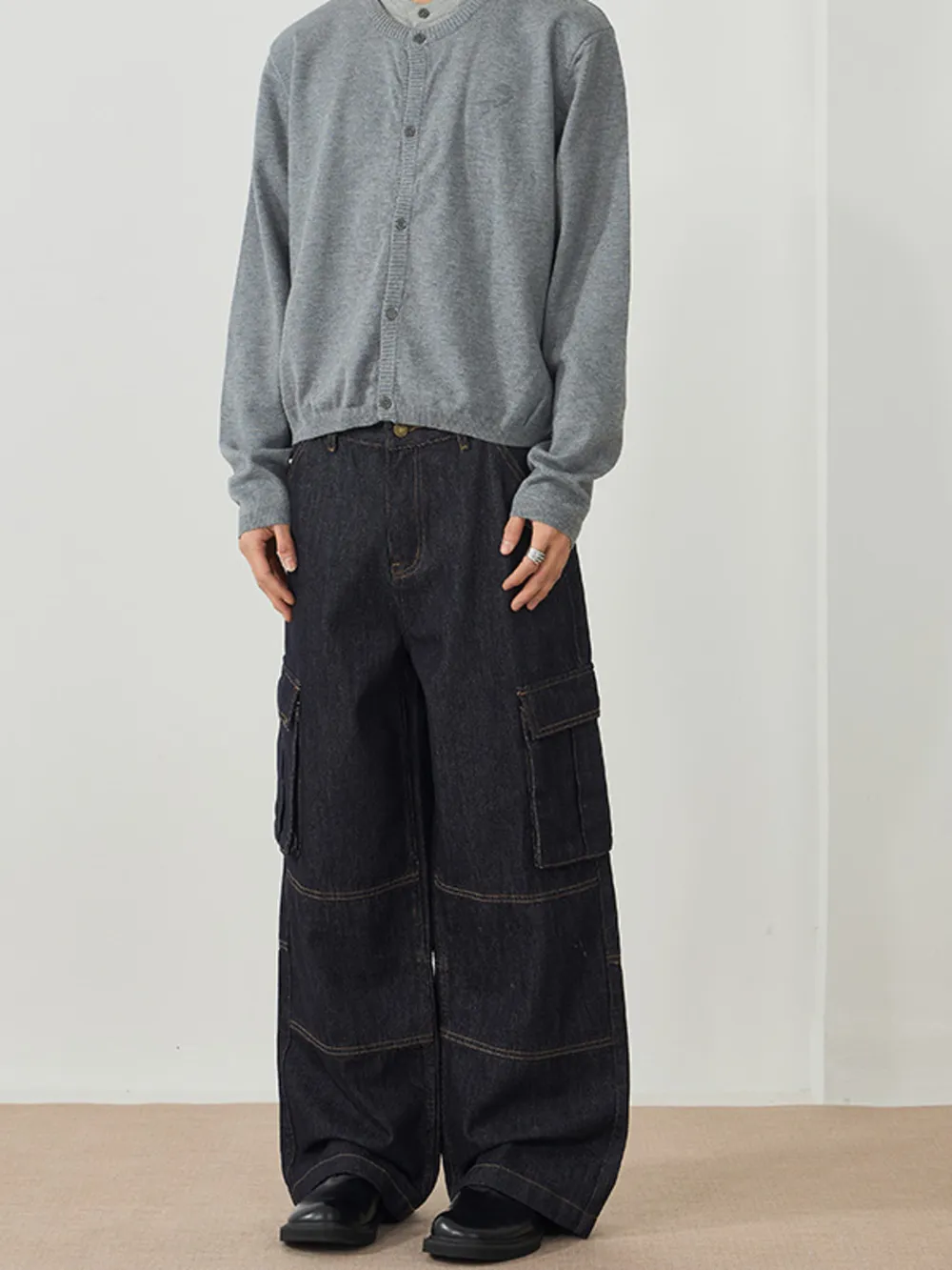 Men's Wide Leg Cargo Jeans, image 2
