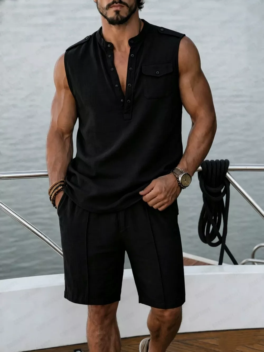 Men's Full Size Sleeveless Top and Shorts Two-Piece Set Plus Size, image 2