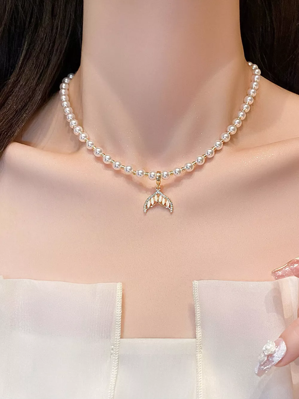 Pearl Mermaid Tail Pendant Necklace, image 3