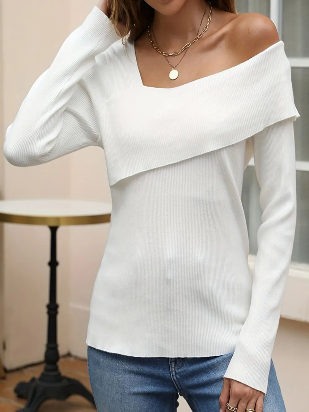 Asymmetrical One Shoulder Knit Top, image 2