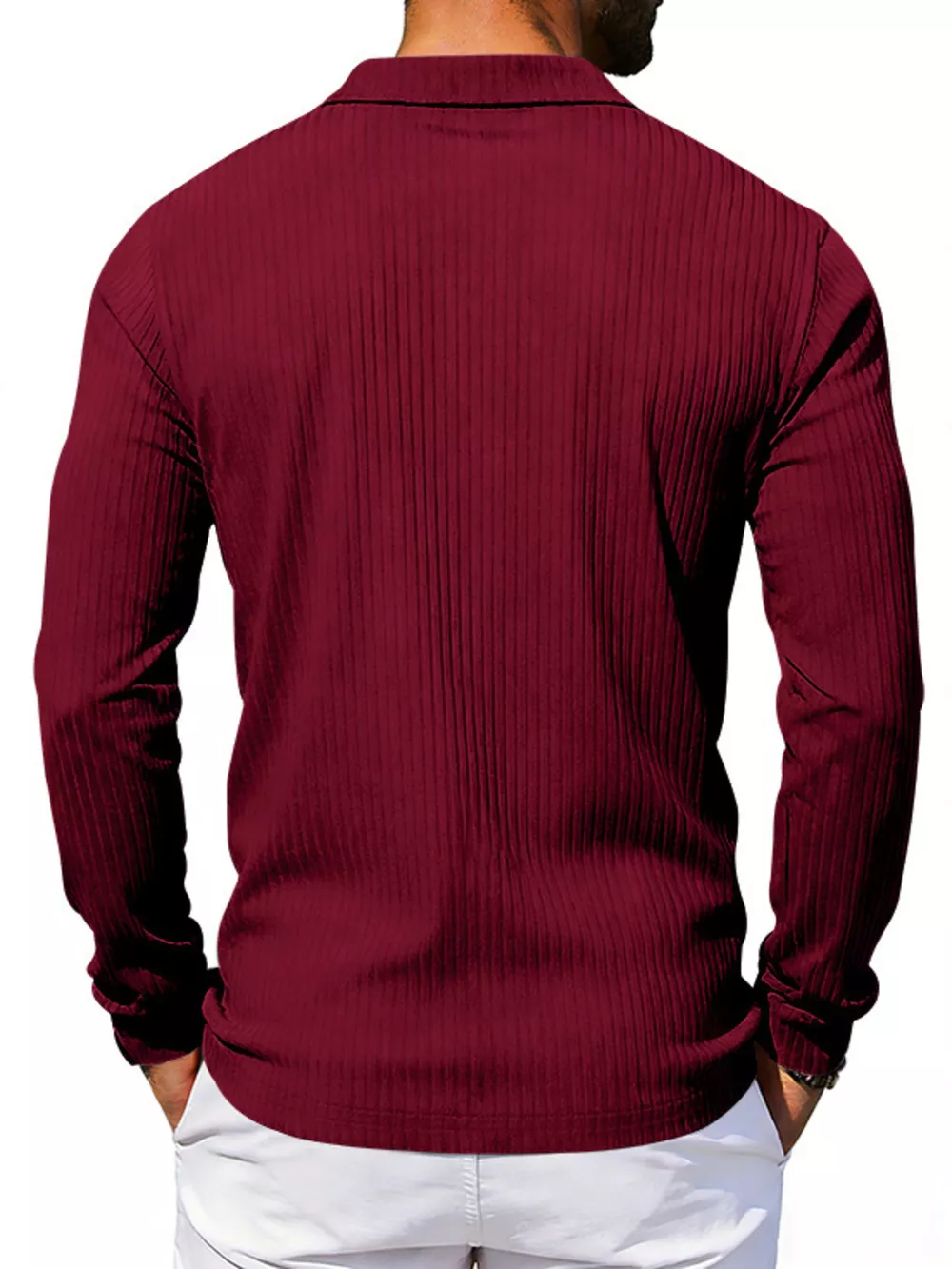 Men's Full Size Ribbed Long Sleeve Polo with Button Detail Plus Size, image 14