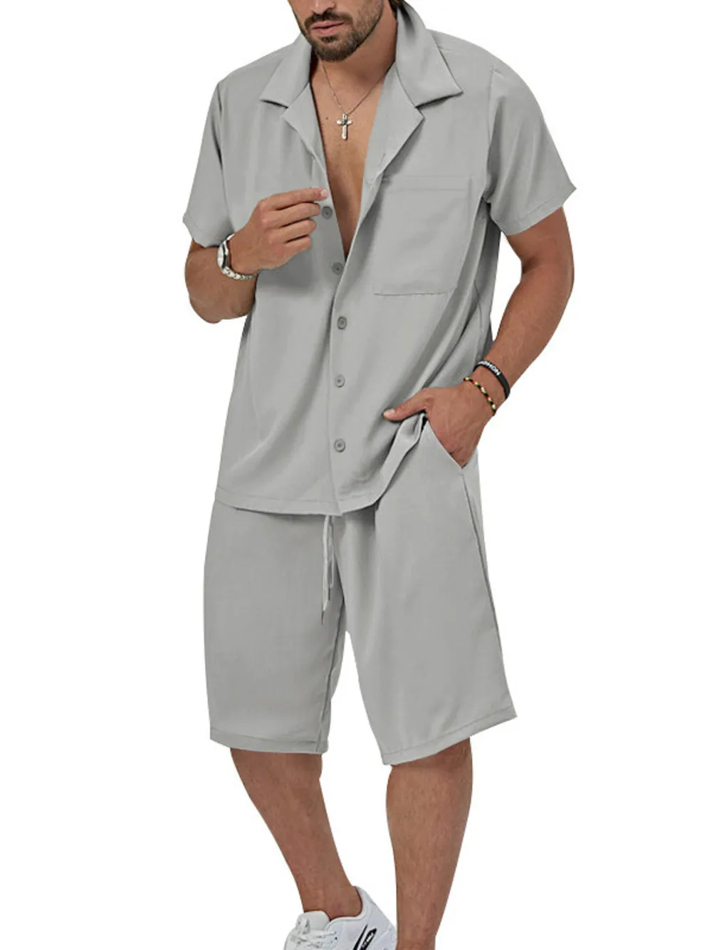 Men's Plus Size Button Up Short Sleeve Shirt and Shorts Set, image 6
