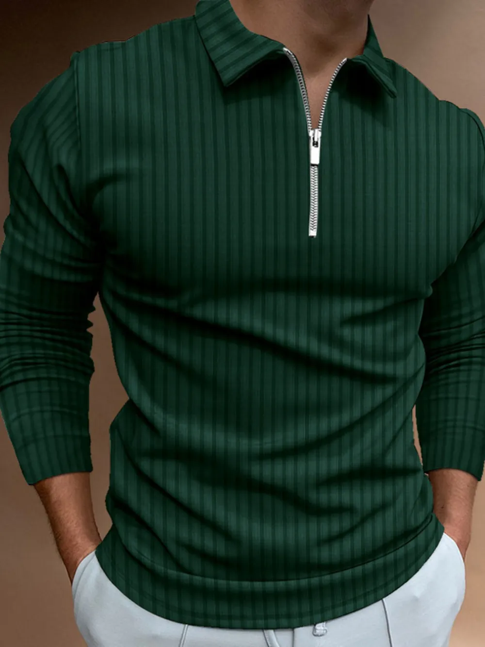 Men's Full Size Zip Detail Long Sleeve Polo Plus Size, image 8