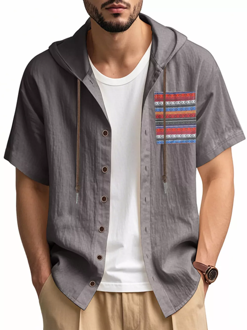 Men's Full Size Casual Hooded Short Sleeve Shirt Plus Size, image 6