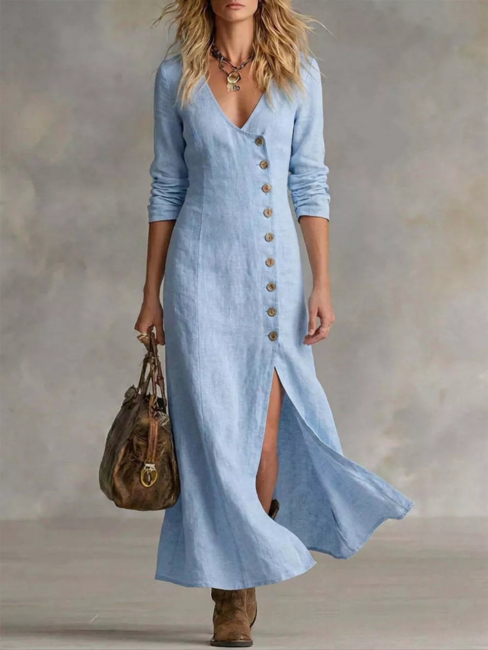 Slit Button-Down Midi Dress, image 5