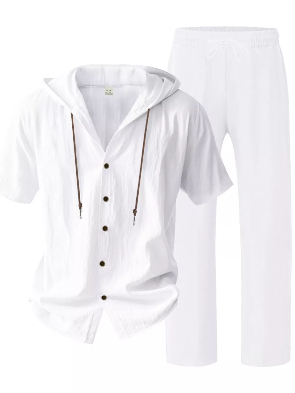 Men's Full Size Button Up Hooded Top and Pants Set Plus Size, image 5