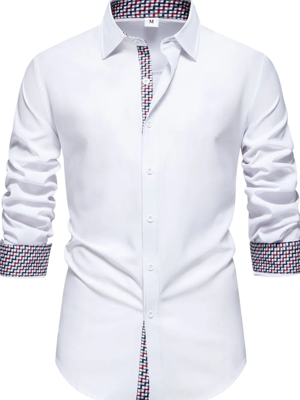 Men's Button-Down Shirt with Checkered Contrast Trim, image 4