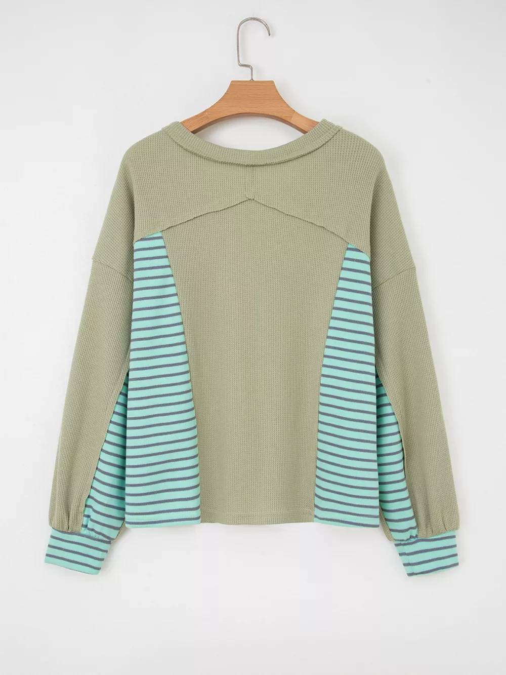 Exposed Seam Waffle Striped Patchwork Baggy Blouse, image 7