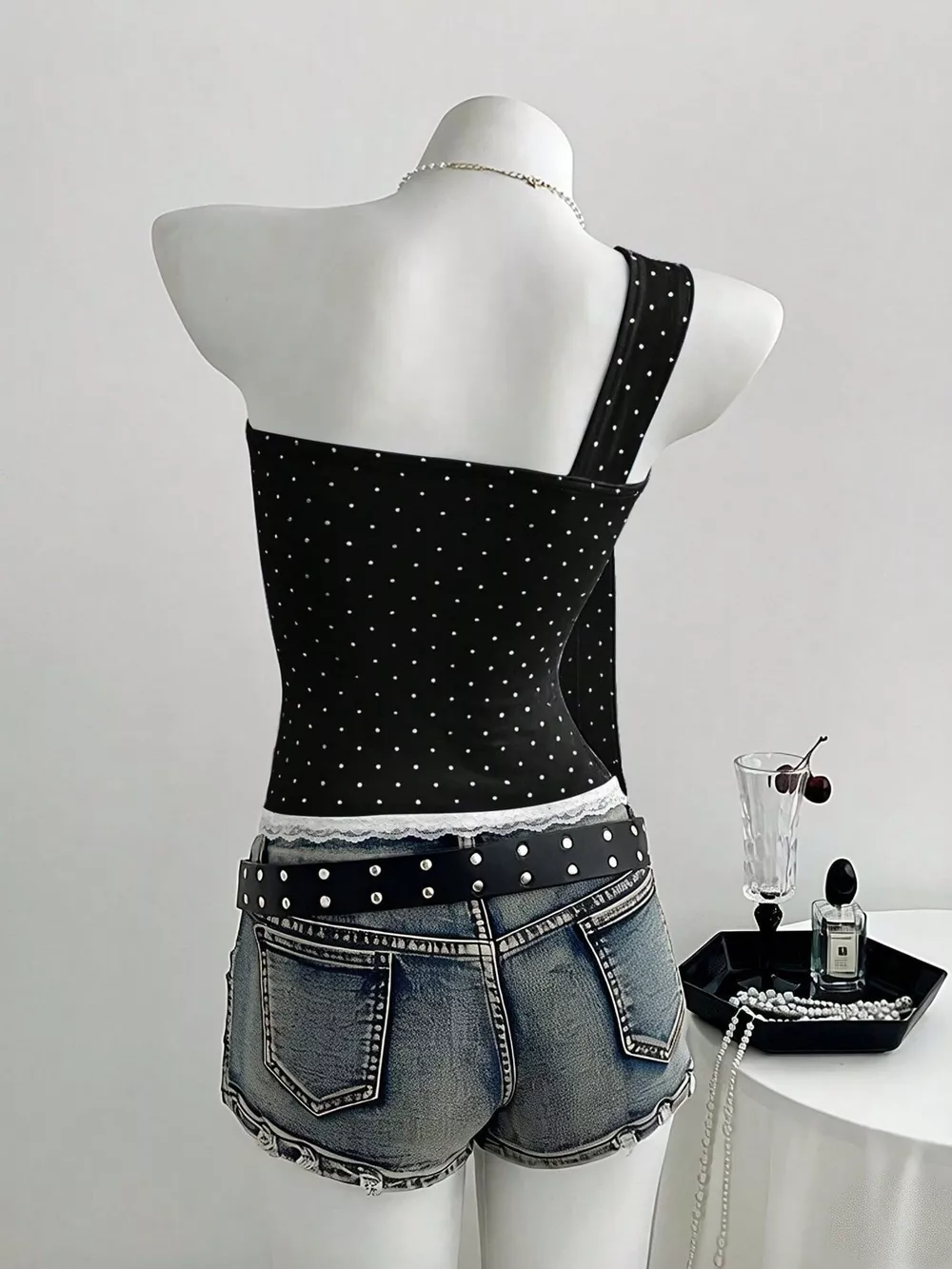 Polka Dot One-Shoulder Cami, image 5