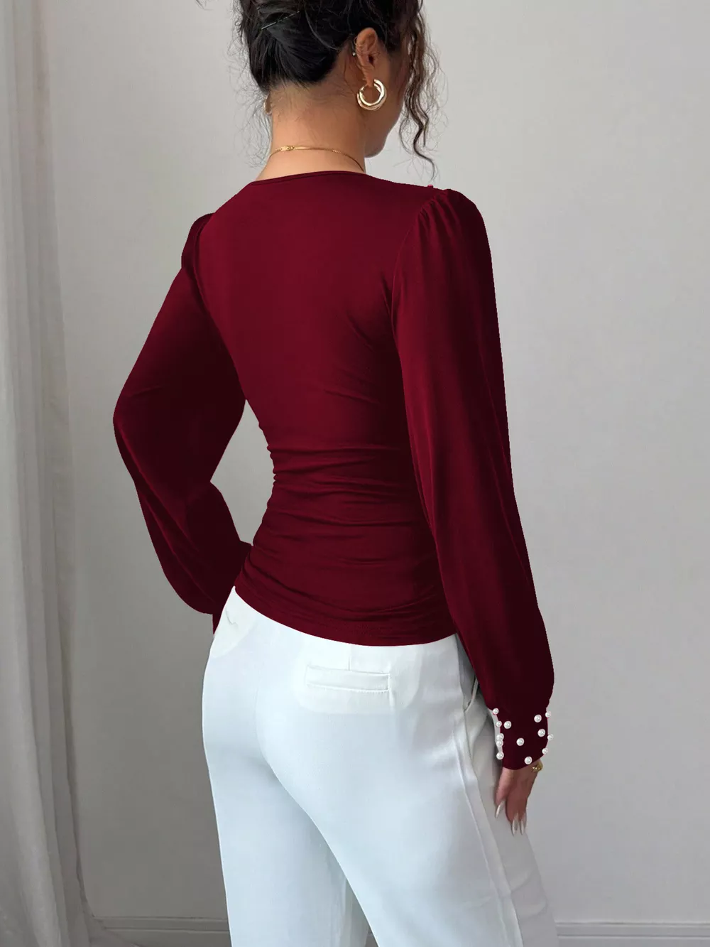 Pearl Embellished V-Neck Blouse, image 9