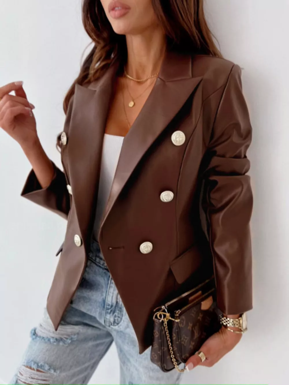Lapel Collar Leather Blazer, image 14