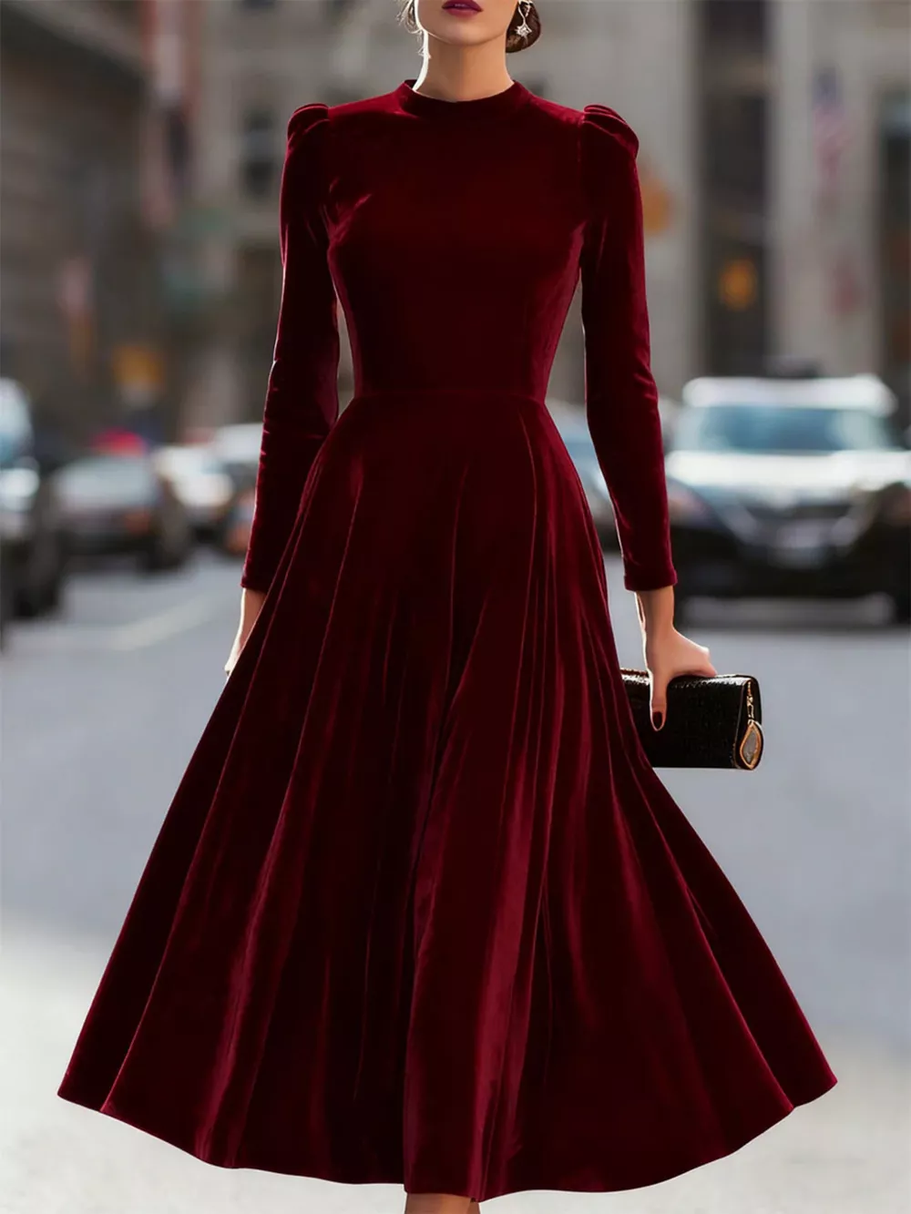 Velvet Long Sleeve A-Line Dress, image 5
