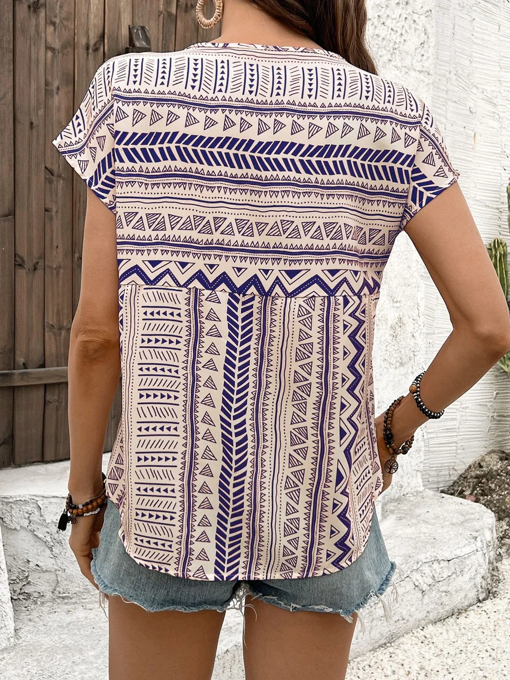 Geometric Print Short Sleeve Blouse, image 27