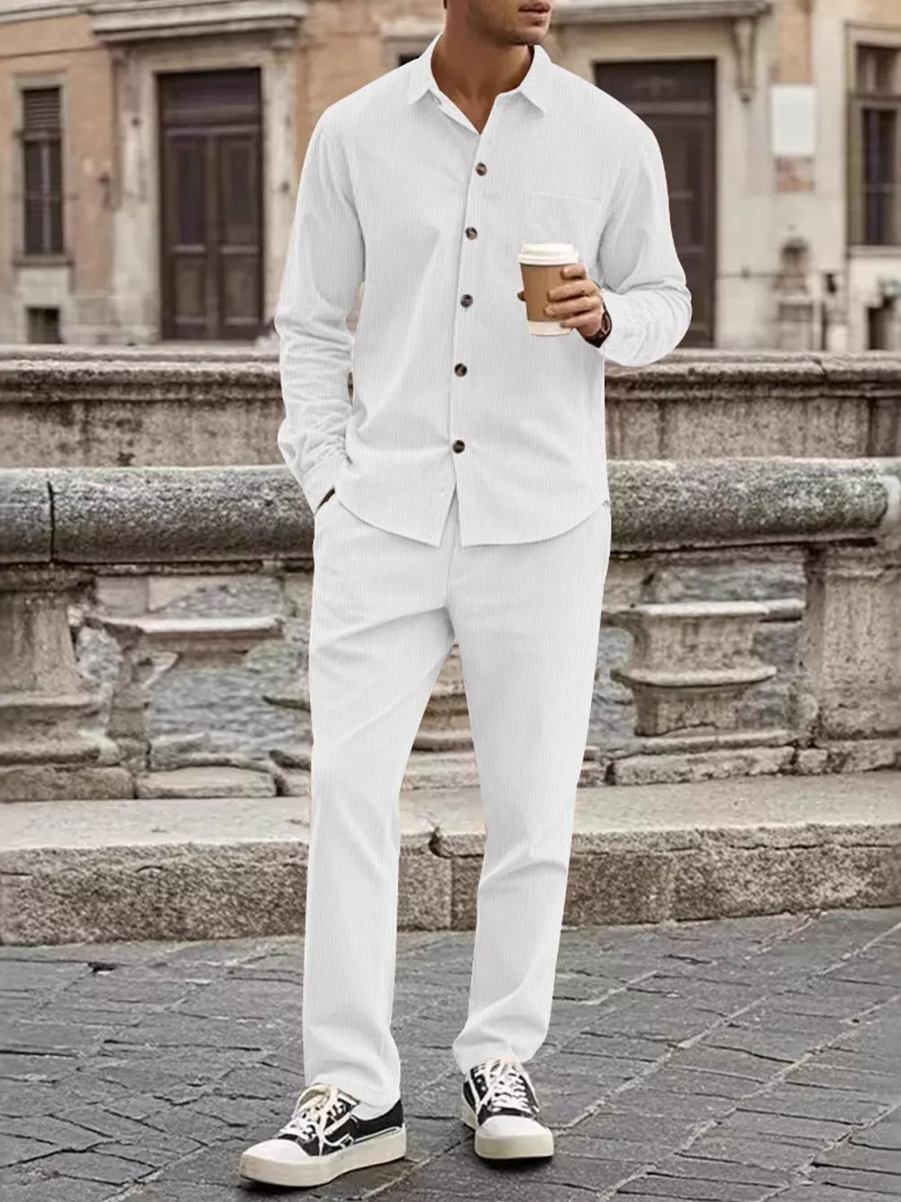 Men's Full Size Button Up Long Sleeve Shirt and Pants Set Plus Size, image 6