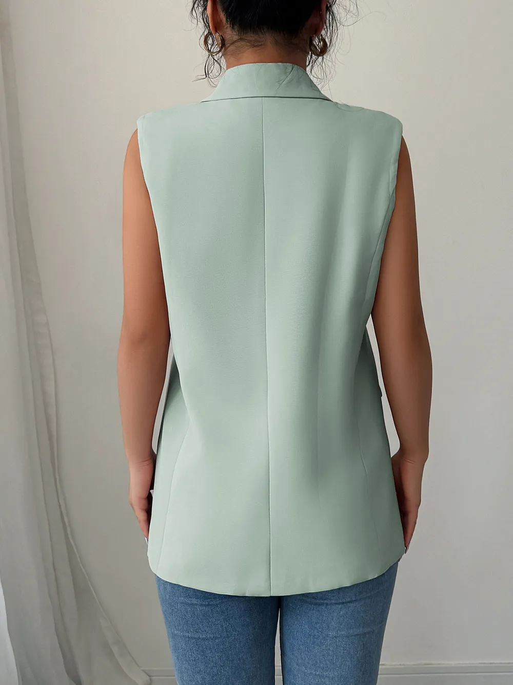One Button V-Neck Blazer Vest Coat, image 8