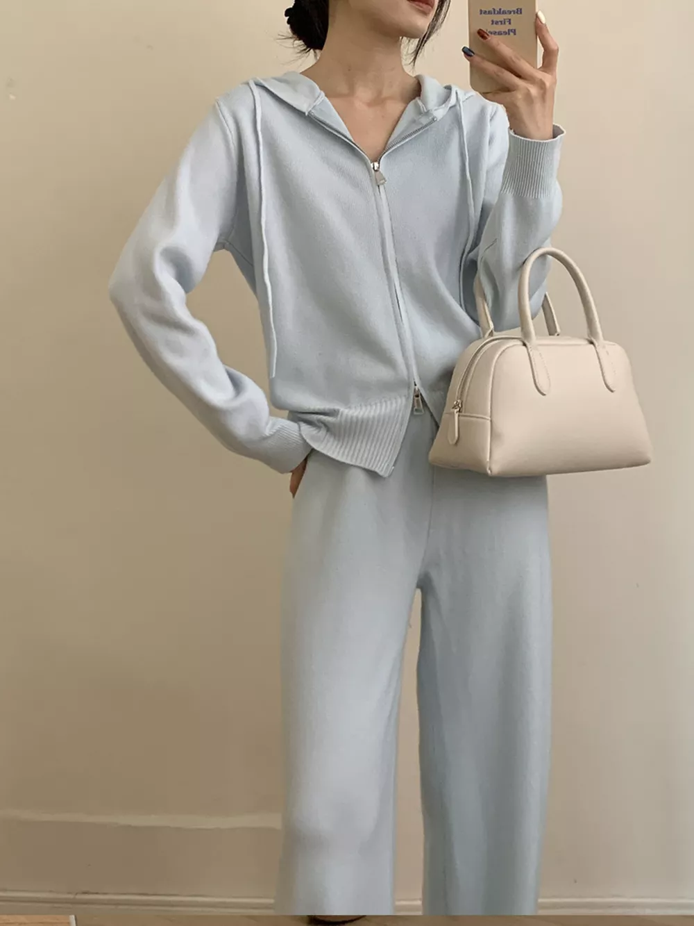 Zip Up Cardigan and Drawstring Wide Leg Pants Knit Set, image 19