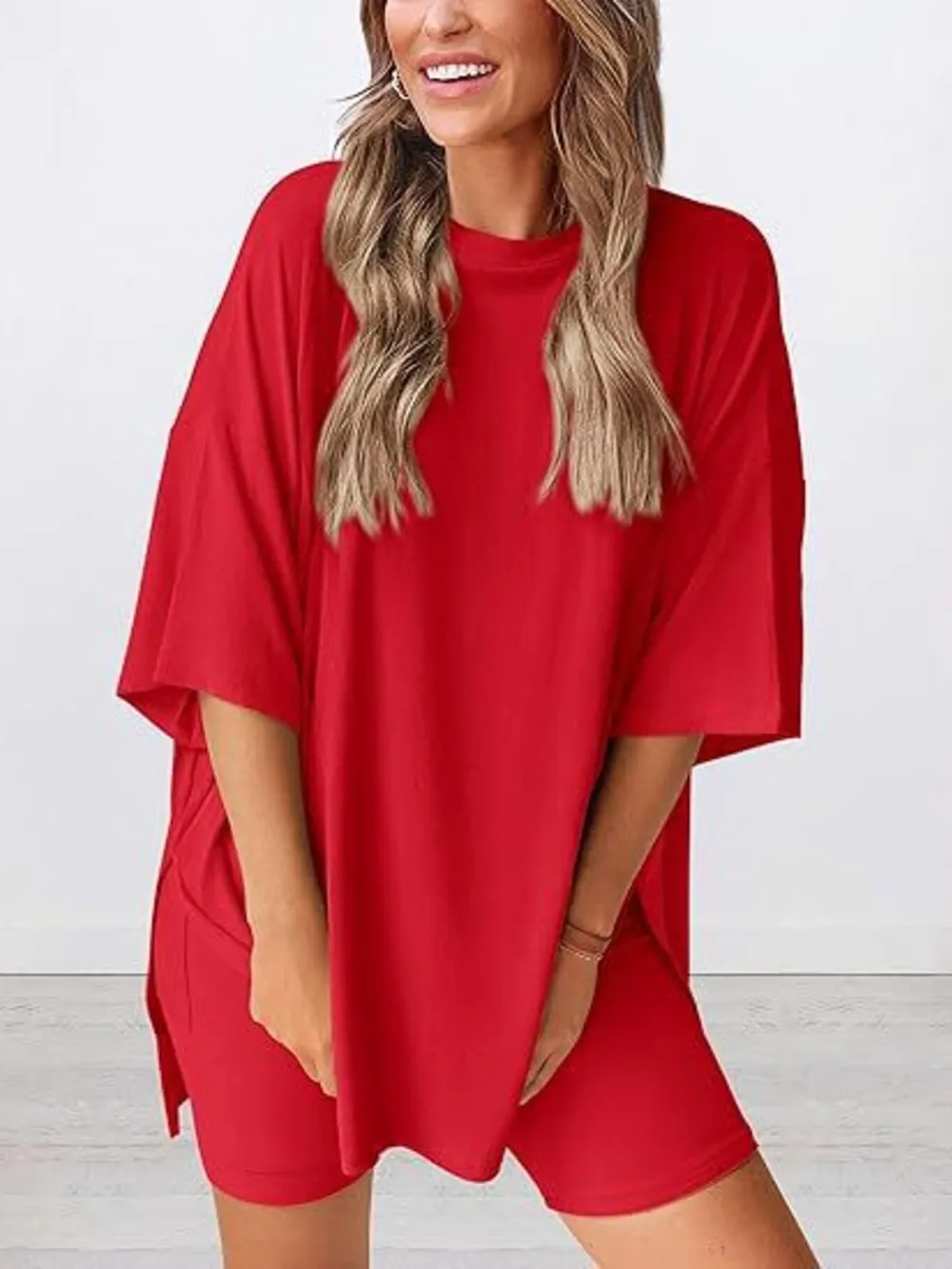 Full Size Oversized Round Neck Top and Shorts Set Plus Size, image 20