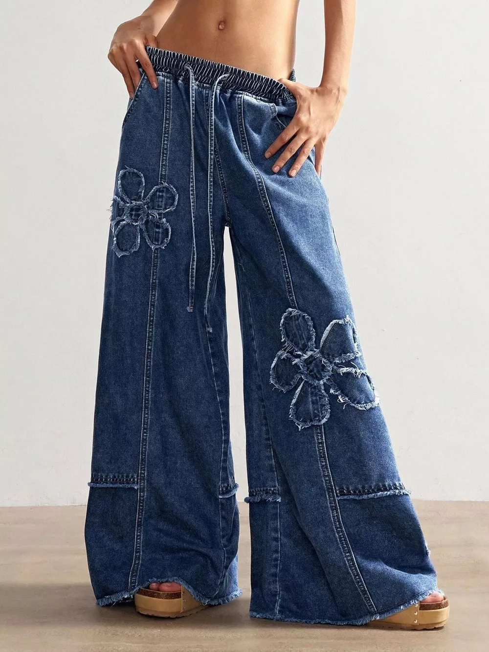 Floral Appliques Wide Leg Jeans, image 3