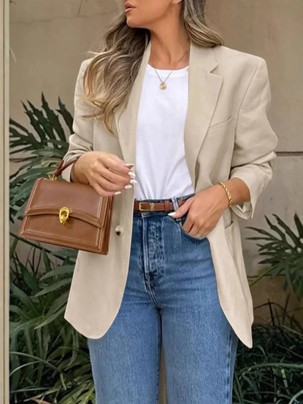 Pocketed Lapel Collar Long Sleeve Blazer, image 8