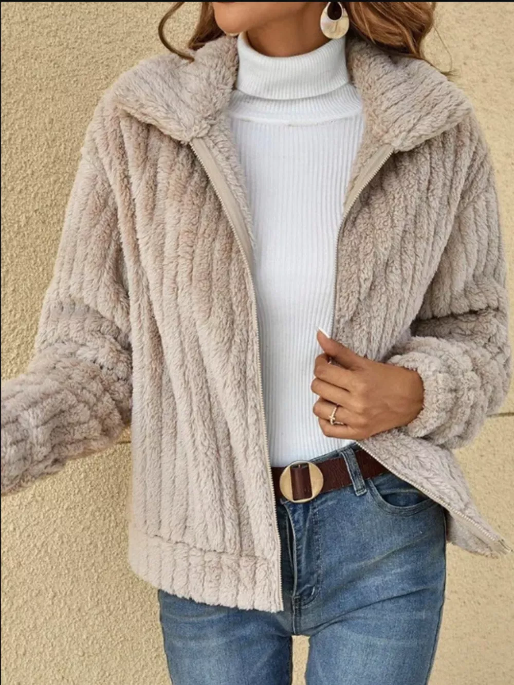 Full Size Faux Fur Zip-Up Outerwear Plus Size, image 3