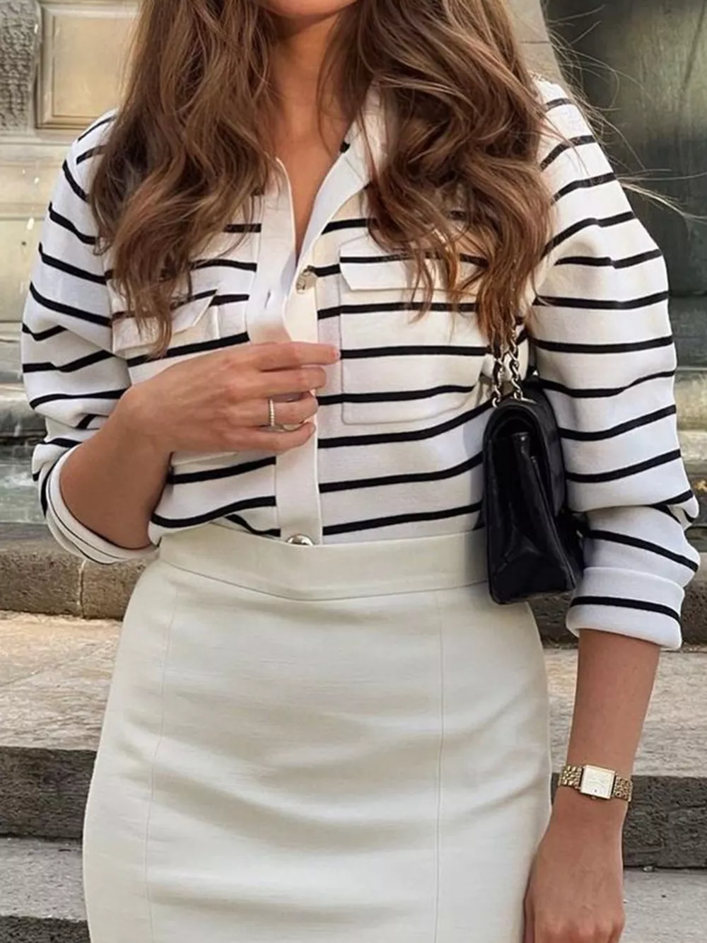 Striped Button-Down Knit Cardigan, image 3