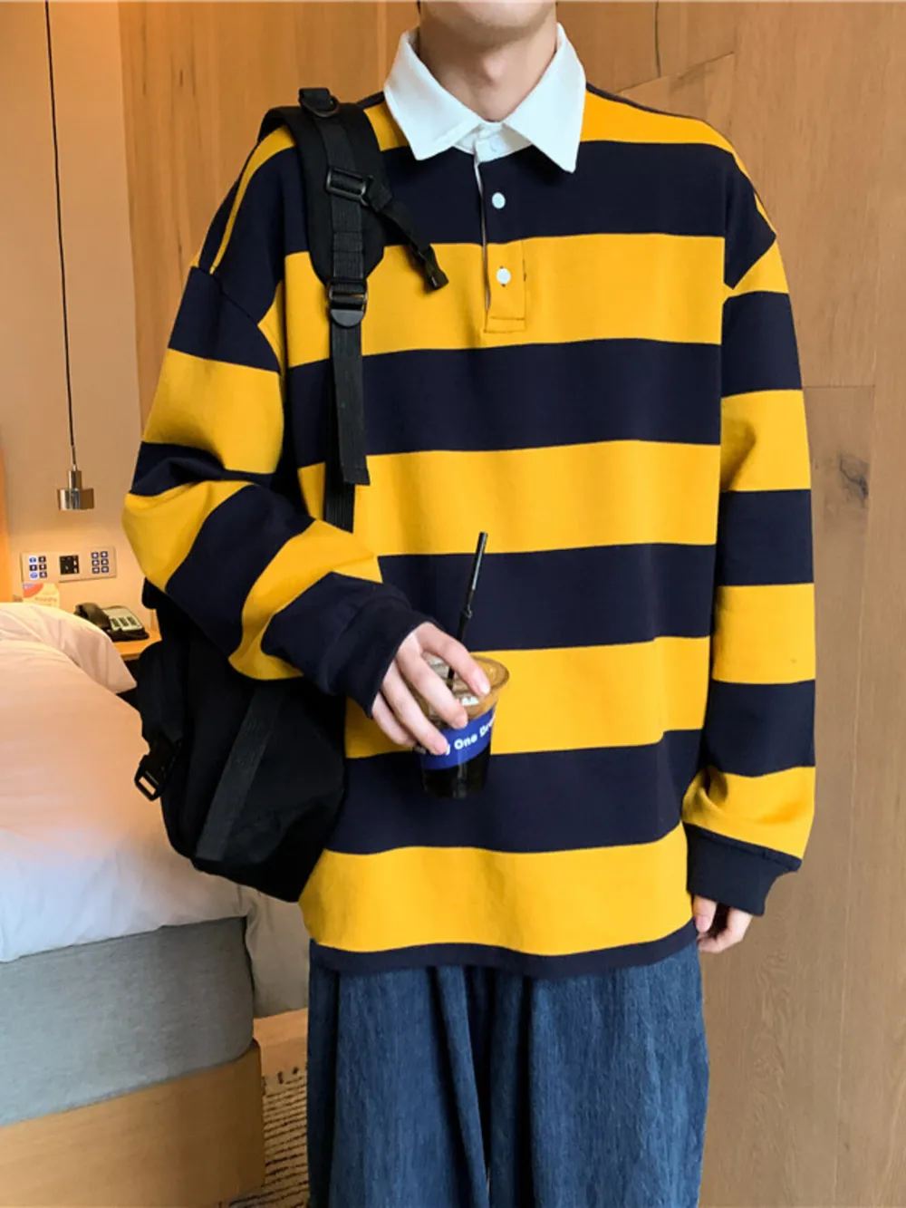 Men's Contrast Striped Long Sleeve Polo, image 5