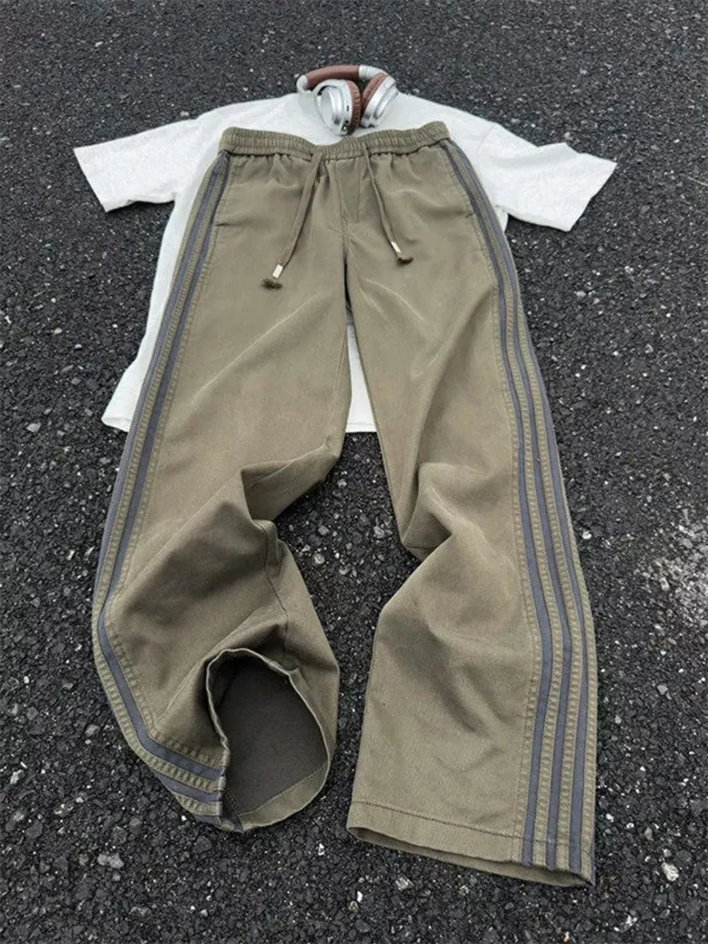 Men's Plus Size Casual Striped Wide-Leg Pants
